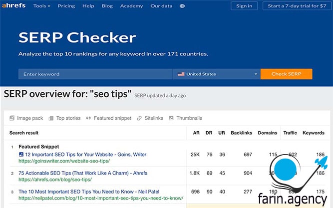 ابزارهای بررسی سئوAhrefs’ SERP Checker